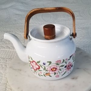 Vintage White Enamel Floral Teapot - Gailstyn Sutton style